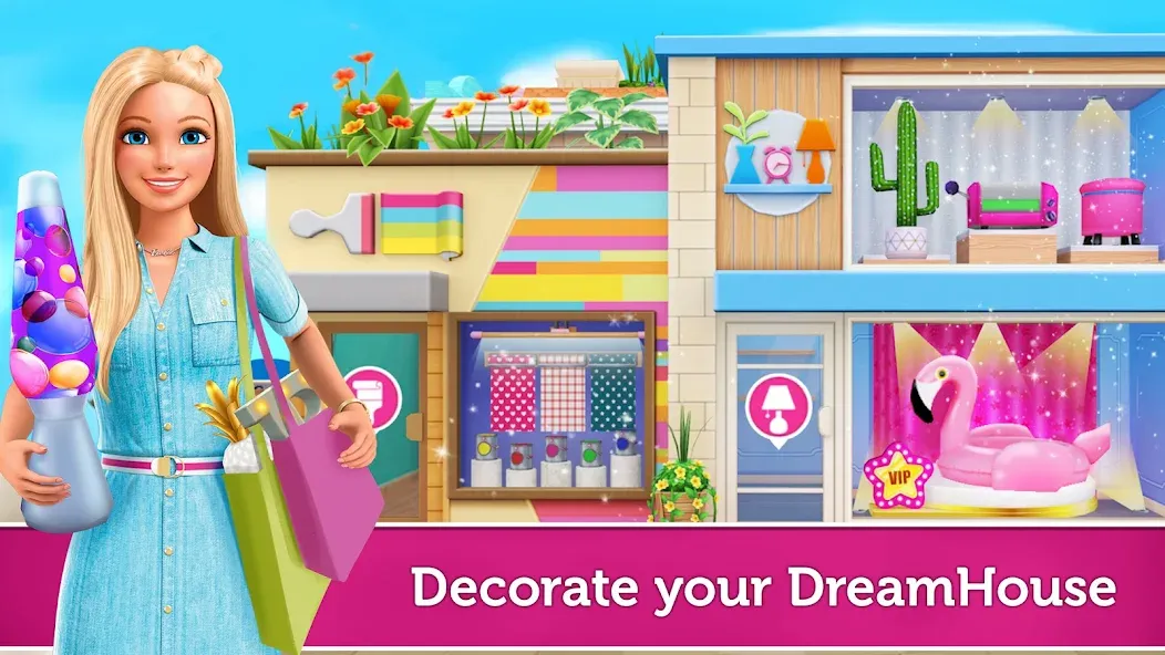 Скачать взломанную Barbie Dreamhouse Adventures — Безлимитные деньги и все наряды — скриншот 1