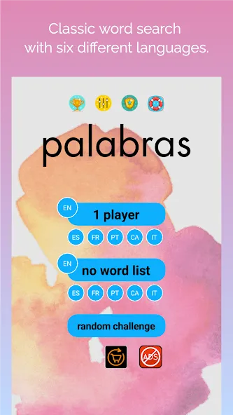 Скачать busca palabras: sopa de letras с модом — Безлимитные подсказки и монеты — скриншот 1