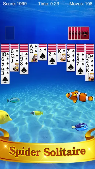 Скачать Spider Solitaire на телефон — Безлимитные подсказки и отмены ходов — скриншот 1