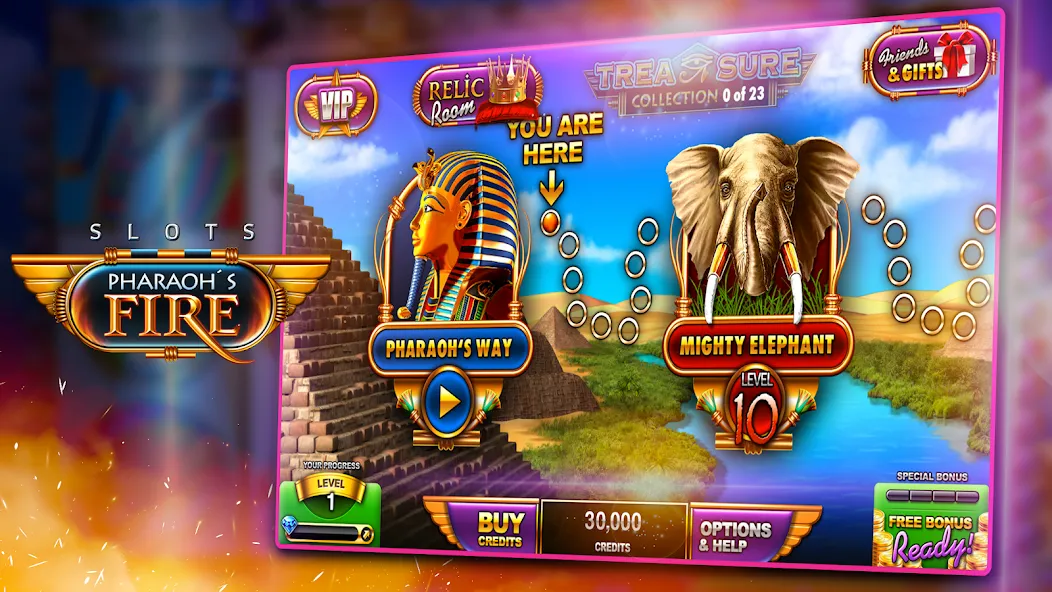Взломанная Slots - Pharaoh's Fire на Андроид — Безлимитные монеты и бесплатные вращения — скриншот 1