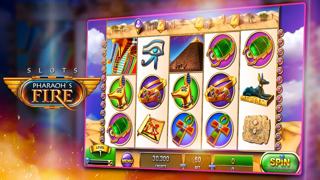 Взломанная Slots - Pharaoh's Fire на Андроид — Безлимитные монеты и бесплатные вращения — скриншот 2