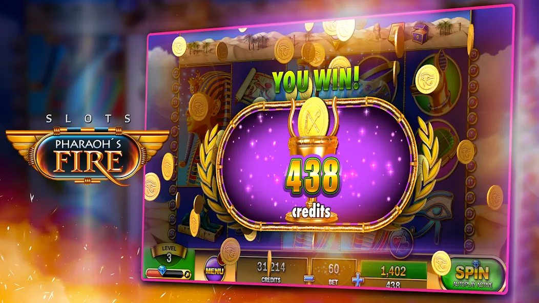 Взломанная Slots - Pharaoh's Fire на Андроид — Безлимитные монеты и бесплатные вращения — скриншот 3