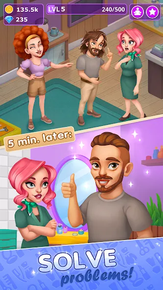 Beauty Tycoon: Hair Salon Game на Андроид — Безлимитные деньги и все прически открыты — скриншот 4