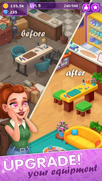 Beauty Tycoon: Hair Salon Game на Андроид — Безлимитные деньги и все прически открыты — скриншот 5