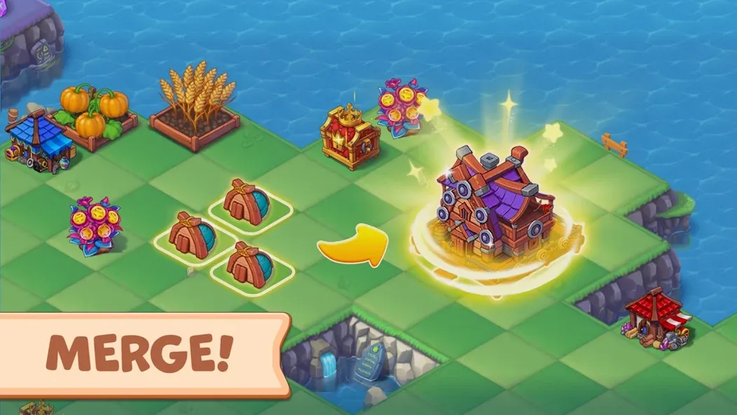 Скачать взломанную Mergest Kingdom: Merge game — Безлимитные ресурсы и ускоренное строительство — скриншот 1