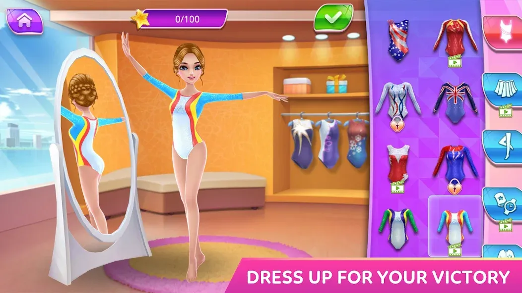 Gymnastics Superstar Star Girl на Андроид — Безлимитные деньги и все костюмы — скриншот 1