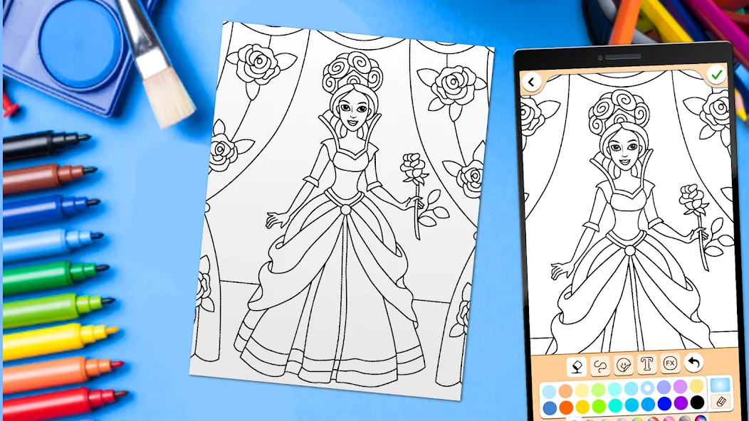 Скачать Coloring for girls and women — Модификация Все раскраски и инструменты открыты — скриншот 5