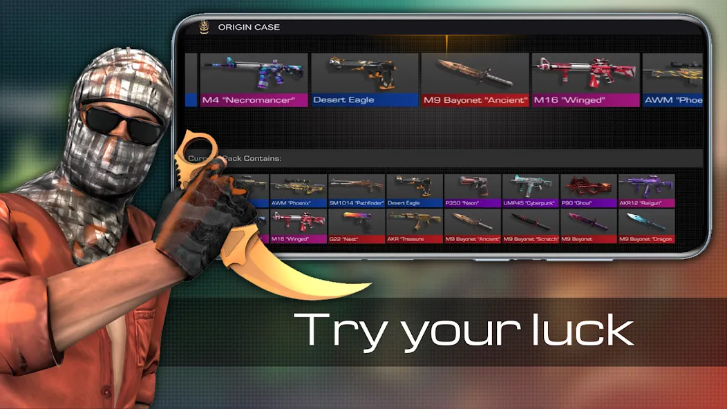 Скачать взломанную Case guns Simulator Standoff 2 — Открыты кейсы и много золота — скриншот 1