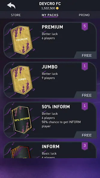 DEVCRO 22 - Draft, Packs — Мод: Безлимитные монеты и открыты паки — скриншот 3