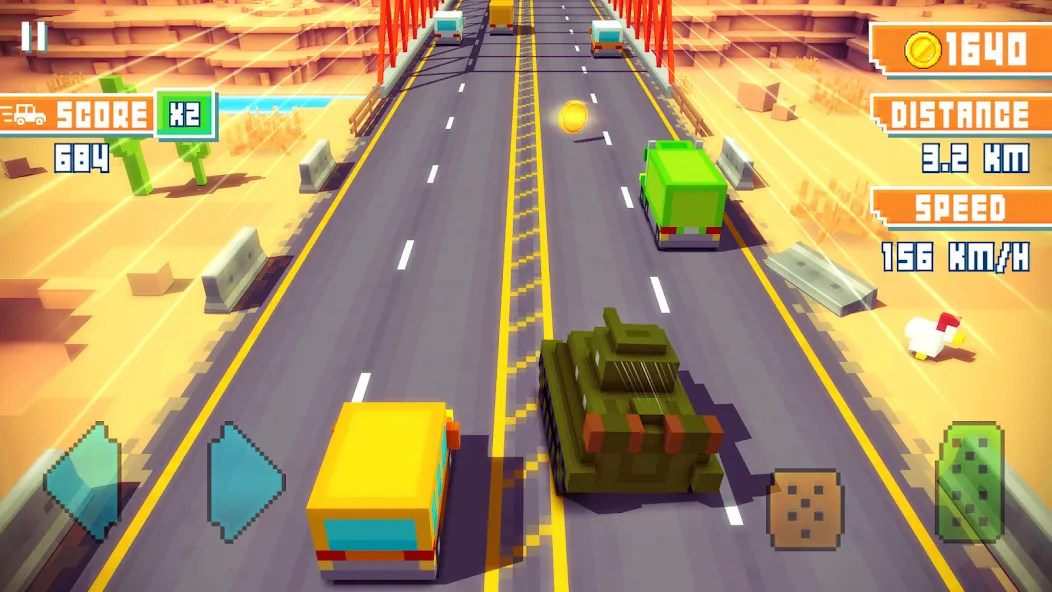 Blocky Highway: Traffic Racing на Андроид — Мод Безлимитные деньги и топливо — скриншот 1