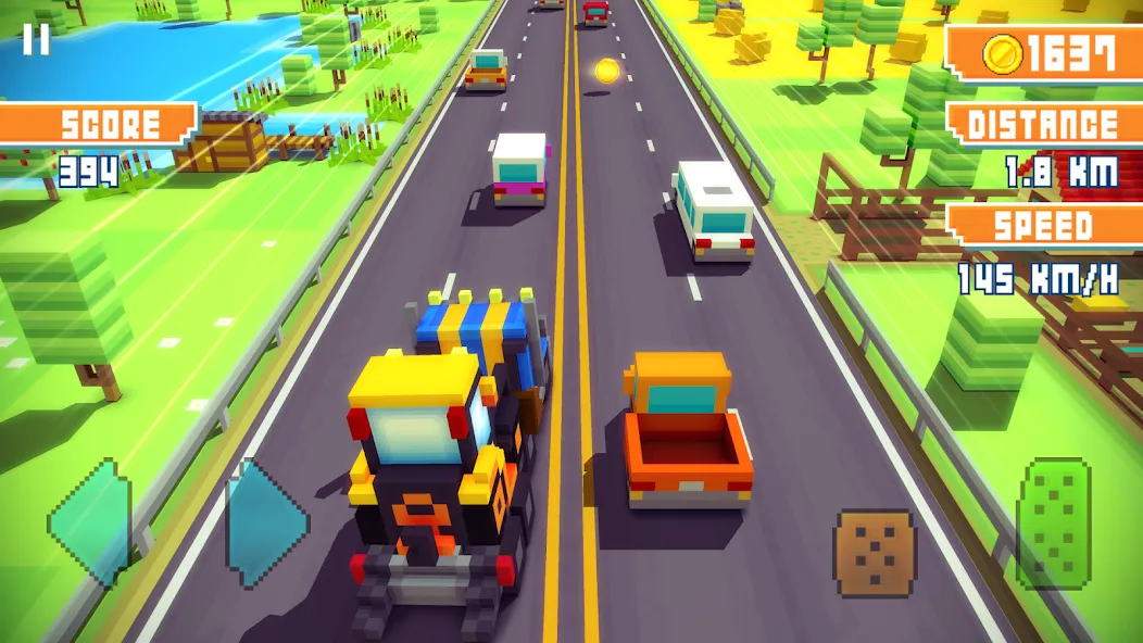 Blocky Highway: Traffic Racing на Андроид — Мод Безлимитные деньги и топливо — скриншот 4