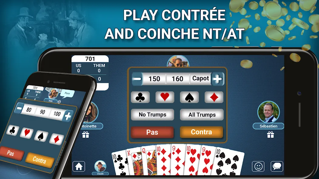Blot Belote Coinche Online Mod APK Безлимитные монеты и подсказки — Скачать на Андроид — скриншот 2