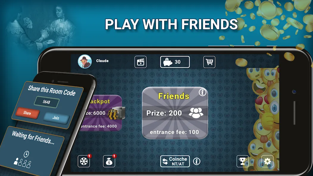 Blot Belote Coinche Online Mod APK Безлимитные монеты и подсказки — Скачать на Андроид — скриншот 5