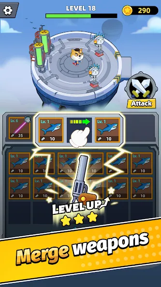 Скачать Merge Weapons：Air Island TD (Мод: Много денег и ресурсов) на Андроид — скриншот 2