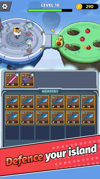 Скачать Merge Weapons：Air Island TD (Мод: Много денег и ресурсов) на Андроид — скриншот 4