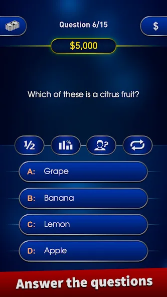 Millionaire 2024 Trivia Quiz MOD APK — Безлимитные подсказки и жизни — скриншот 1