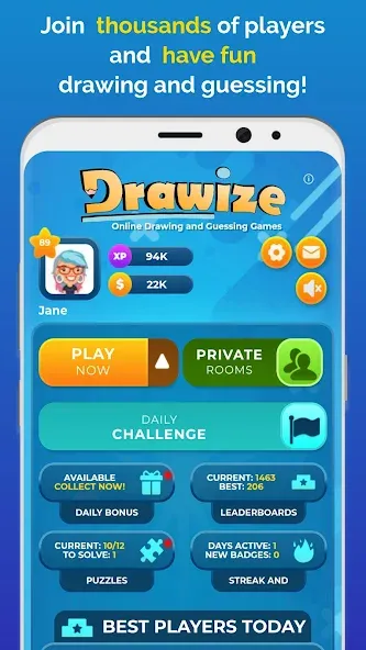 Взломанная Drawize - Draw and Guess на Андроид — Без рекламы и бесконечные подсказки — скриншот 1