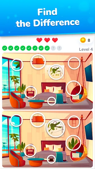Взломанная Differences - find & spot them на Андроид — Без рекламы и подсказки доступны — скриншот 1