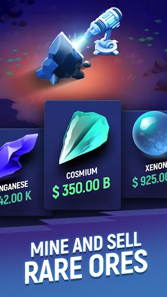 Взломанная ExoMiner - Idle Miner Universe на Андроид — Безлимитные деньги и ресурсы — скриншот 3