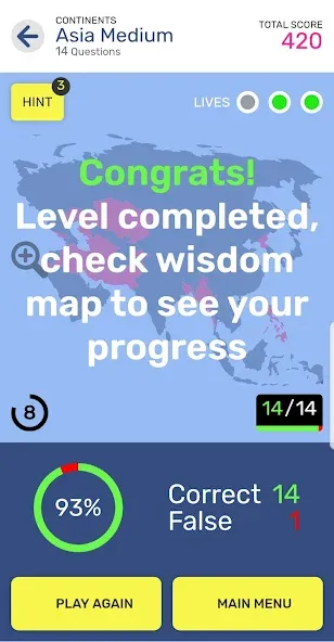 Map Quiz World Geography (Мод Открыты все карты и уровни) — скриншот 3