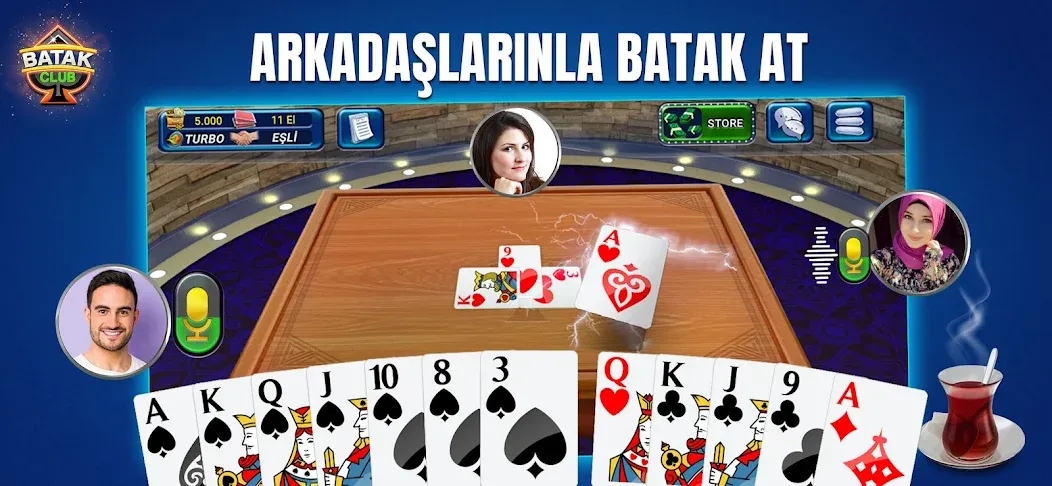 Batak Club - Play Spades MOD — Безлимитные монеты и подсказки на Андроид — скриншот 1