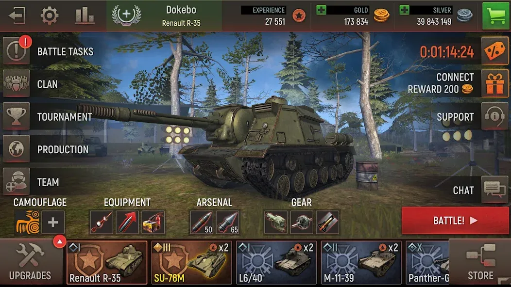 Battle Tanks: Tank Games WW2 на Андроид — Мод Безлимитные деньги и все танки — скриншот 4