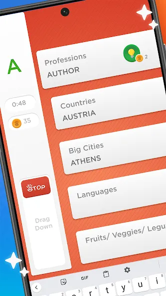 Stop - Categories Word Game MOD — Без рекламы и бесконечные подсказки на Андроид — скриншот 1