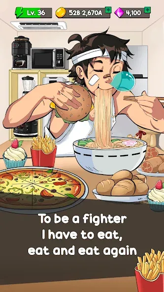 Скачать Food Fighter Clicker Games — Модификация Много денег и энергии — скриншот 1