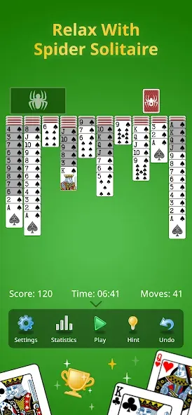 Скачать Spider Solitaire Classic на телефон — Без рекламы и все масти открыты — скриншот 1