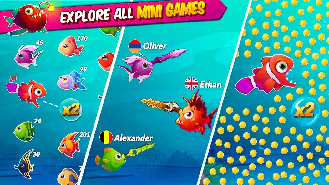 Big Eat Fish Games Shark Games (Мод Безлимитные деньги и усиленная акула) — скриншот 1 Big Eat Fish Games Shark Games (Мод Безлимитные деньги и усиленная акула) — скриншот 1
