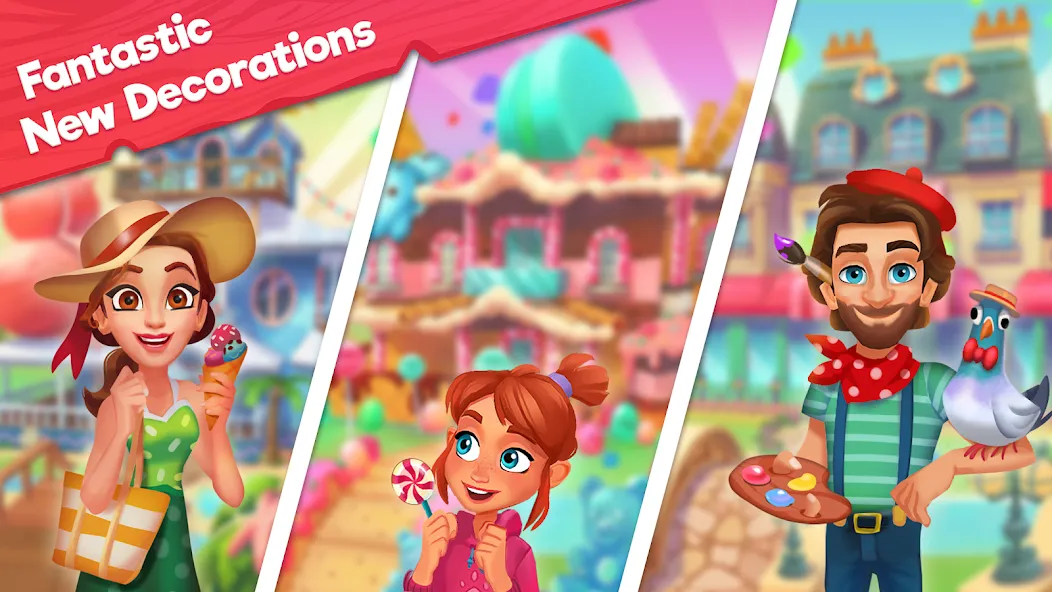 Скачать Delicious B&B: Decor & Match 3 MOD APK — Безлимитные деньги и жизни — скриншот 2