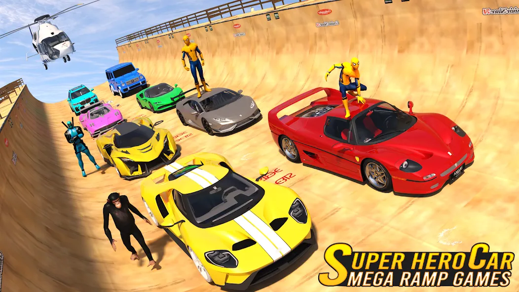 Superhero Car: Mega Ramp Games MOD — Безлимитные деньги и все машины открыты на Андроид — скриншот 5 Superhero Car: Mega Ramp Games MOD — Безлимитные деньги и все машины открыты на Андроид — скриншот 5