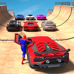 Superhero Car: Mega Ramp Games MOD — Безлимитные деньги и все машины открыты на Андроид