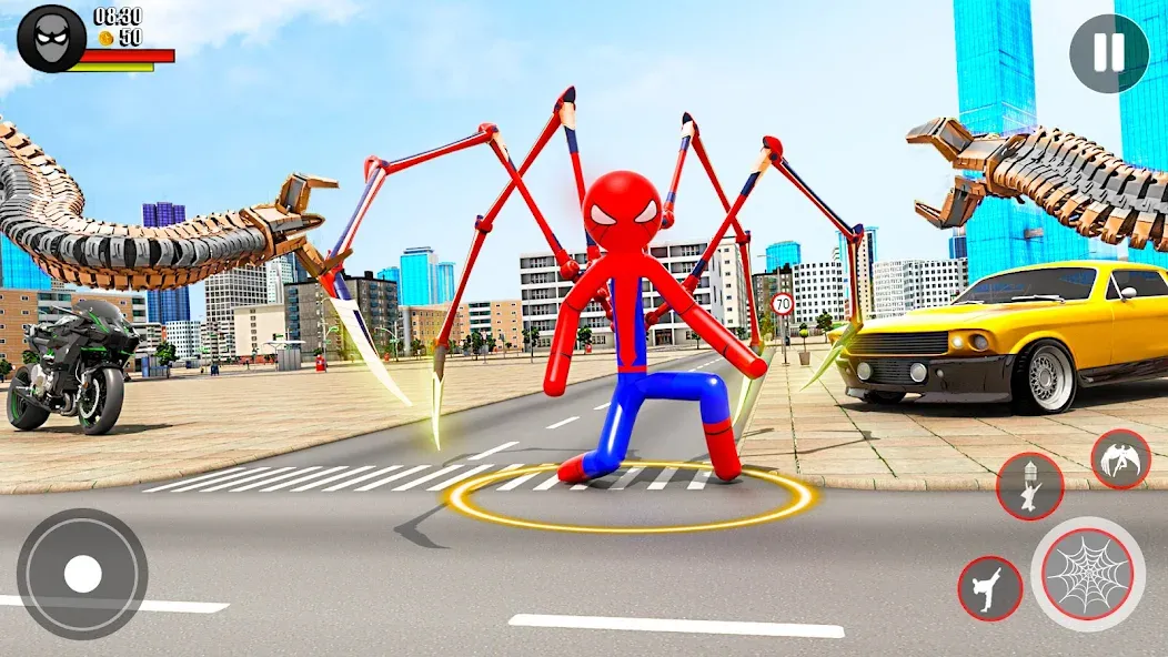 Скачать Spider Game-Stickman Rope Hero (Мод: Безлимитные монеты и полёт) на Андроид — скриншот 2