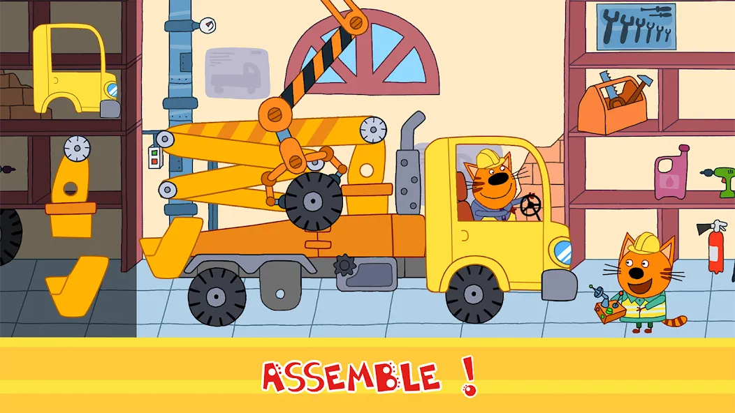 Скачать Kid-E-Cats Cars, Build a house (Мод: Безлимитные деньги и все машины) на Андроид — скриншот 1