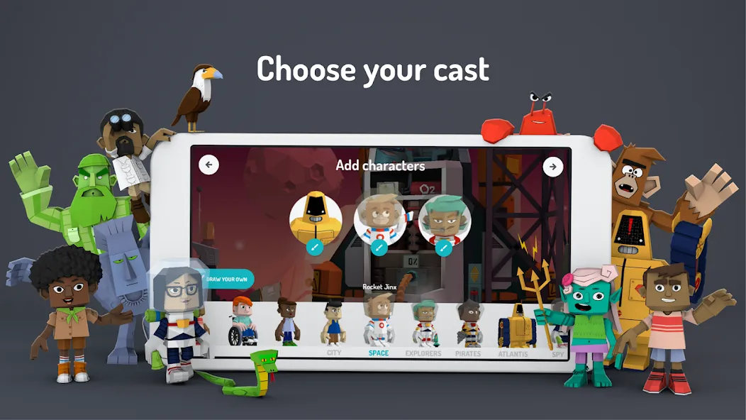 Toontastic 3D на Андроид — Все персонажи и сцены открыты — скриншот 2