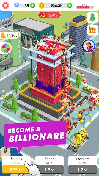 Скачать взломанную Idle Construction 3D — Безлимитные деньги и ресурсы — скриншот 1