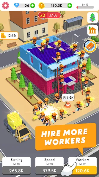 Скачать взломанную Idle Construction 3D — Безлимитные деньги и ресурсы — скриншот 3