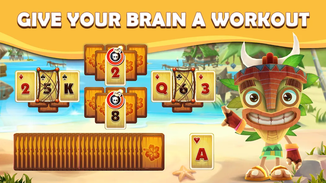 Скачать Tiki Solitaire TriPeaks с модом — Безлимитные монеты и жизни — скриншот 1