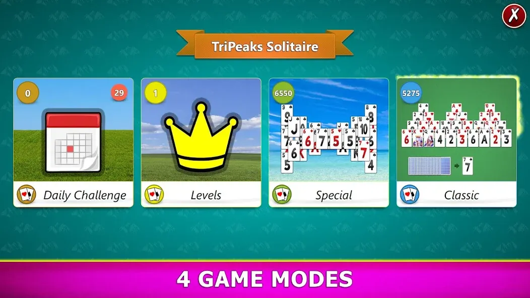 Скачать TriPeaks Solitaire Mobile — Последняя версия (Безлимитные подсказки и отмены хода) — скриншот 2