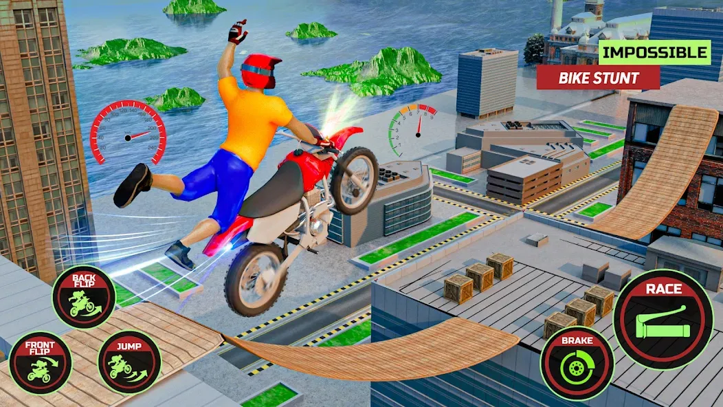 Скачать взлом Motor Bike Stunt Racing Games на Андроид — Безлимитные деньги и все байки — скриншот 3