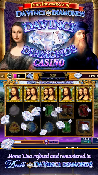 Da Vinci Diamonds Casino – Bes — Мод: Бесконечные монеты и бесплатные вращения — скриншот 1