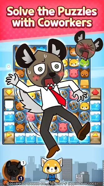 Скачать Aggretsuko : Match 3 Puzzle MOD APK — Безлимитные монеты и жизни — скриншот 2