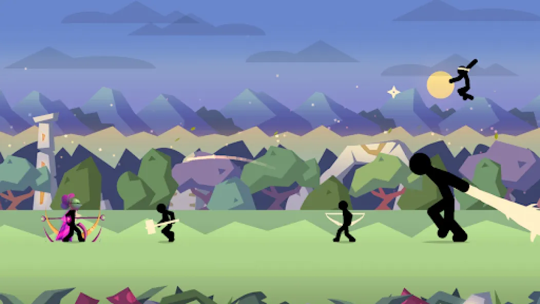 Stick Fight: Shadow Archer MOD APK на Android — Безлимитные стрелы и усиленный урон — скриншот 2