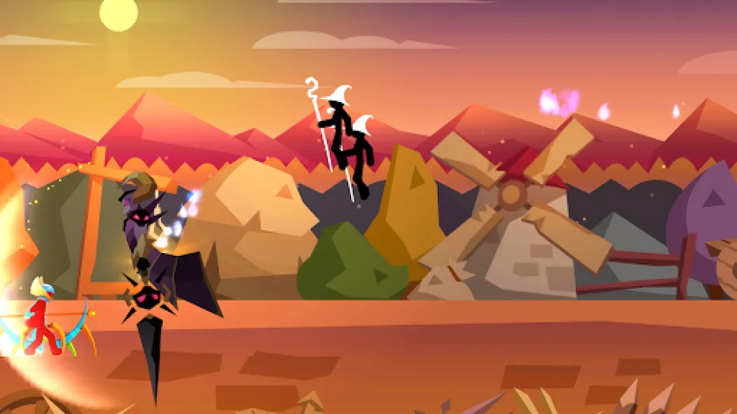 Stick Fight: Shadow Archer MOD APK на Android — Безлимитные стрелы и усиленный урон — скриншот 5