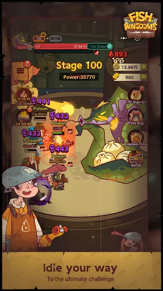 Скачать Fish Kingdoms: Idle Arena (Мод: Безлимитные ресурсы и быстрый прогресс) на Андроид — скриншот 4
