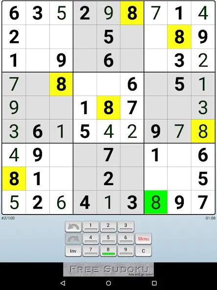 Скачать Droidoku - Andoku Puzzle — Модификация Подсказки и отмена ходов — скриншот 2