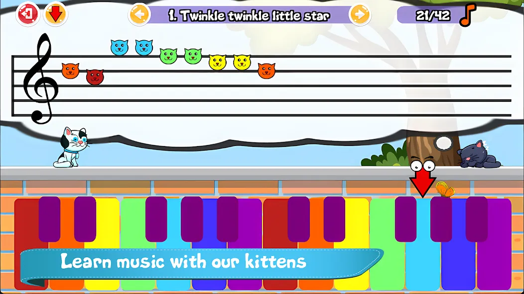 Взломанная Cat Piano Meow - Sounds & Game на Андроид — Разблокированы все звуки и уровни — скриншот 1