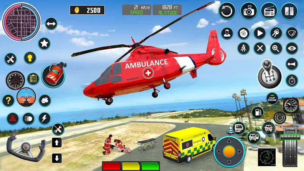 Скачать Heli Ambulance Simulator Game — Модификация Безлимитные деньги и все вертолеты — скриншот 2