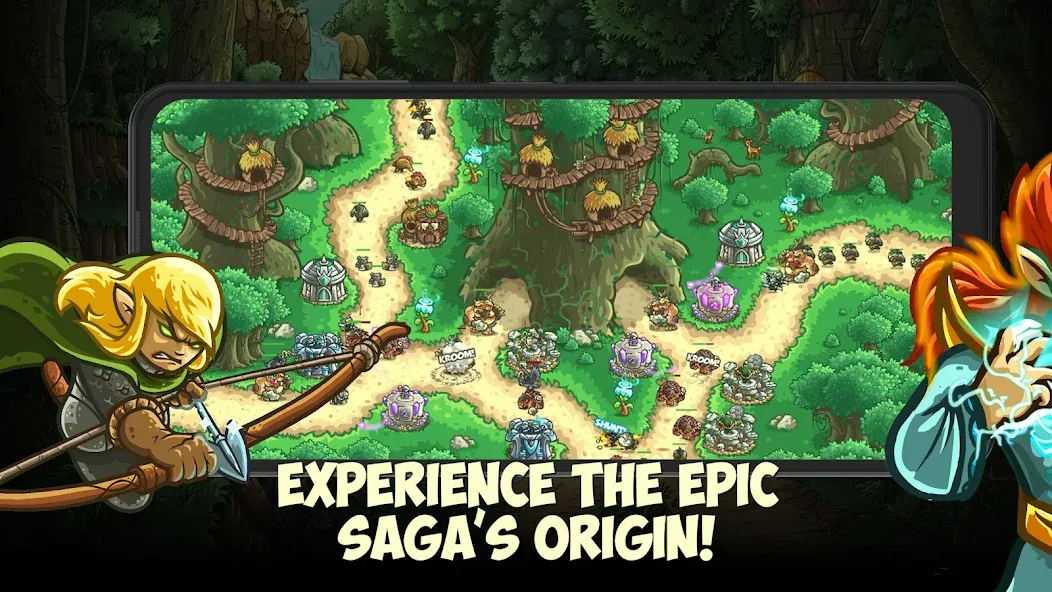 Скачать Kingdom Rush Origins TD (Мод: Безлимитные деньги и все герои) на Андроид — скриншот 1 Скачать Kingdom Rush Origins TD (Мод: Безлимитные деньги и все герои) на Андроид — скриншот 1